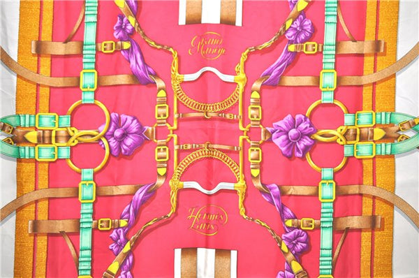 Authentic HERMES Carre 90 Scarf "Grand Manage" Silk Blue H9982