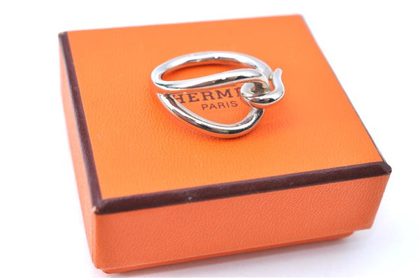 Authentic HERMES Scarf Ring Jumbo Silver Tone Box H9983