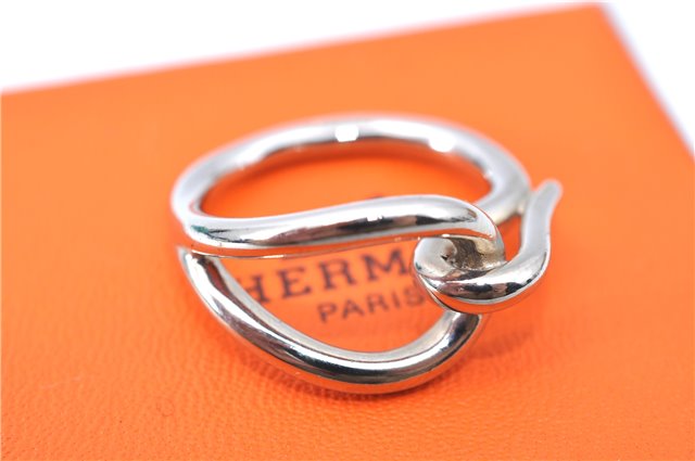 Authentic HERMES Scarf Ring Jumbo Silver Tone Box H9983