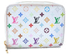 Auth Louis Vuitton Monogram Multicolor Zippy Coin Purse M93741 White Pink H9985