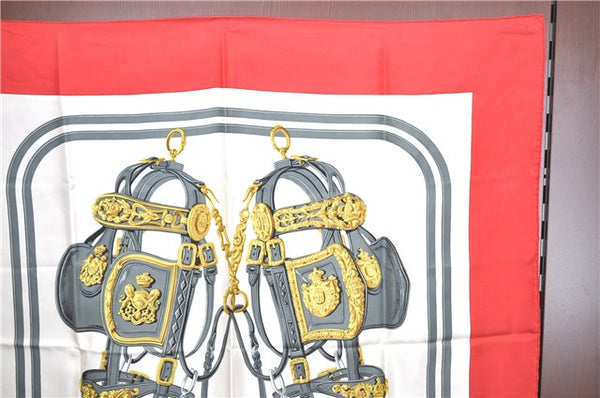 Authentic HERMES Carre 90 Scarf "BRIDES de GALA" Silk Red H9986