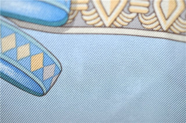 Authentic HERMES Carre 90 Scarf "LES RUBANS DU CHEVAL" Silk Light Blue H9987