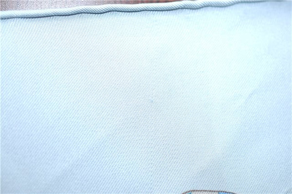 Authentic HERMES Carre 90 Scarf "LES RUBANS DU CHEVAL" Silk Light Blue H9987