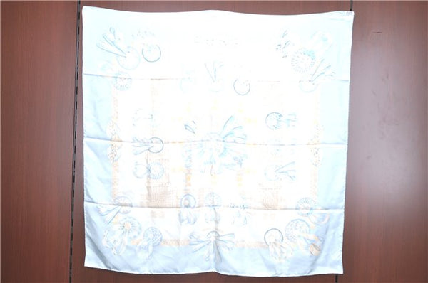 Authentic HERMES Carre 90 Scarf "LES RUBANS DU CHEVAL" Silk Light Blue H9987
