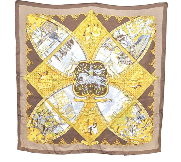 Authentic HERMES Carre 90 Scarf "La Vie a Cheval " Silk Brown H9992