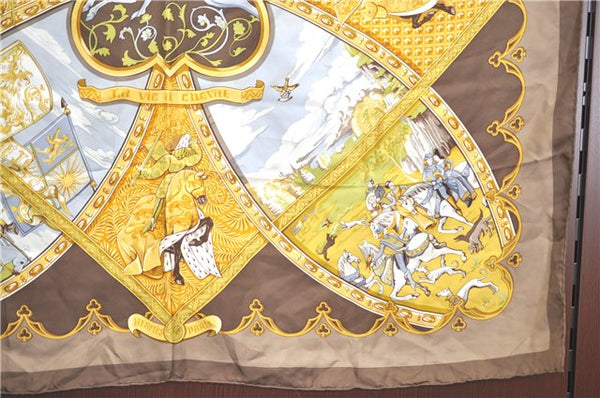 Authentic HERMES Carre 90 Scarf "La Vie a Cheval " Silk Brown H9992