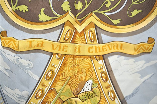 Authentic HERMES Carre 90 Scarf "La Vie a Cheval " Silk Brown H9992