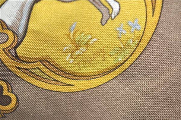 Authentic HERMES Carre 90 Scarf "La Vie a Cheval " Silk Brown H9992