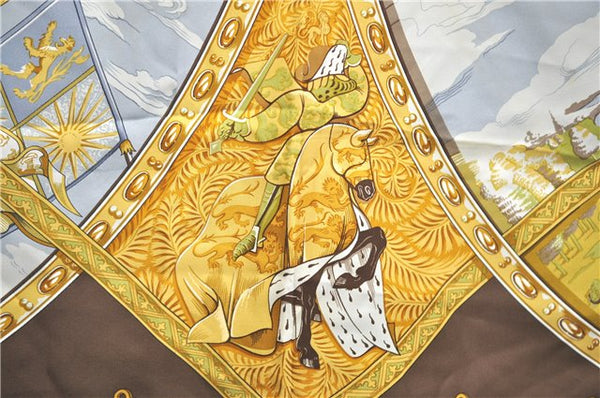 Authentic HERMES Carre 90 Scarf "La Vie a Cheval " Silk Brown H9992