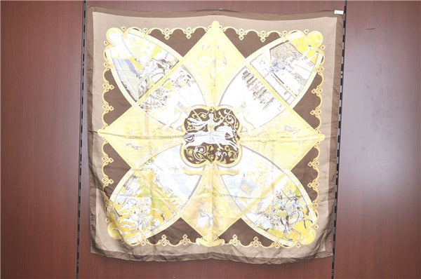 Authentic HERMES Carre 90 Scarf "La Vie a Cheval " Silk Brown H9992