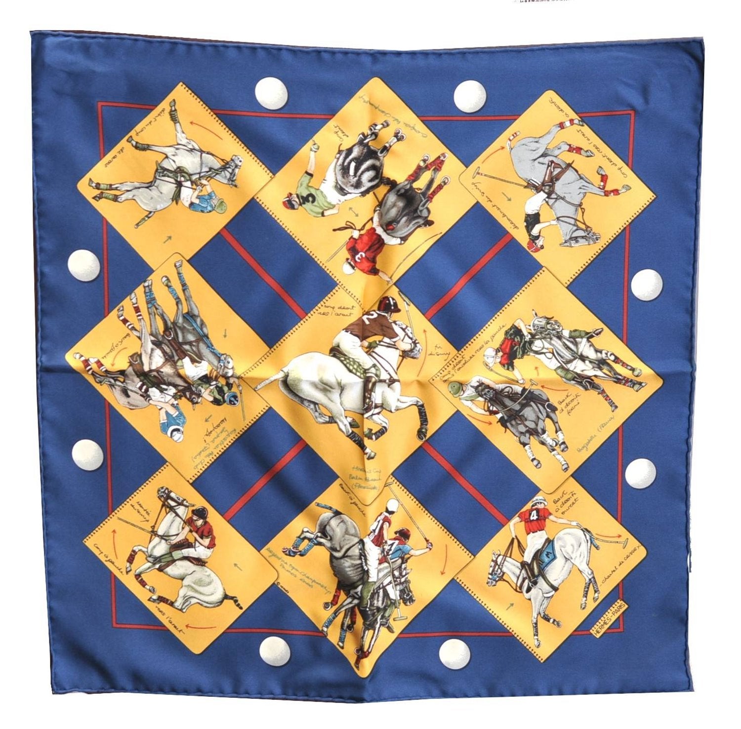 HERMES Petit Carre 40 Scarf Handkerchief Horse Racing Motif Silk Navy Box H9994