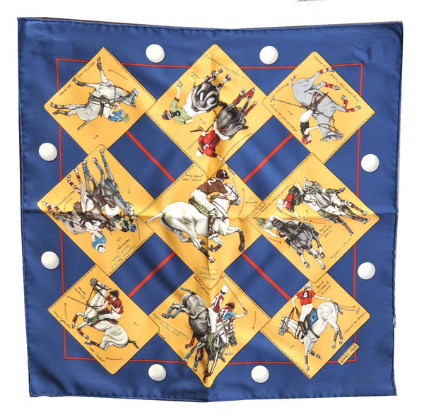 HERMES Petit Carre 40 Scarf Handkerchief Horse Racing Motif Silk Navy Box H9994