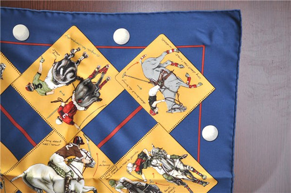 HERMES Petit Carre 40 Scarf Handkerchief Horse Racing Motif Silk Navy Box H9994