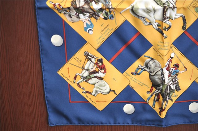 HERMES Petit Carre 40 Scarf Handkerchief Horse Racing Motif Silk Navy Box H9994