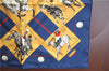 HERMES Petit Carre 40 Scarf Handkerchief Horse Racing Motif Silk Navy Box H9994