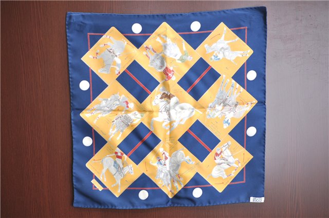 HERMES Petit Carre 40 Scarf Handkerchief Horse Racing Motif Silk Navy Box H9994