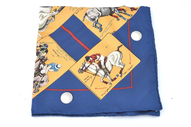 HERMES Petit Carre 40 Scarf Handkerchief Horse Racing Motif Silk Navy Box H9994