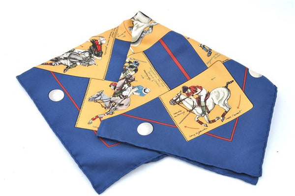 HERMES Petit Carre 40 Scarf Handkerchief Horse Racing Motif Silk Navy Box H9994