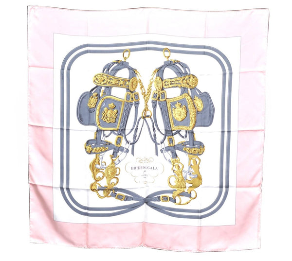 Authentic HERMES Carre 90 Scarf "BRIDES de GALA" Silk Light Pink H9995