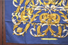 Authentic HERMES Carre 90 Scarf "LE MORS"ALACONETABLE"" Silk Navy Blue H9996