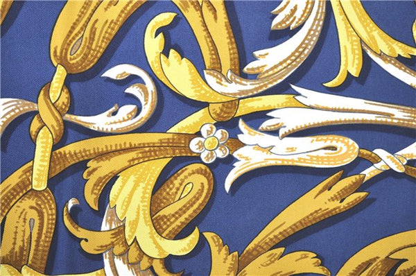 Authentic HERMES Carre 90 Scarf "LE MORS"ALACONETABLE"" Silk Navy Blue H9996