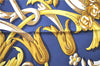 Authentic HERMES Carre 90 Scarf "LE MORS"ALACONETABLE"" Silk Navy Blue H9996