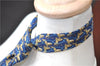 Authentic HERMES Necktie Animals Lion Circle Motif Silk Blue Brown J0002