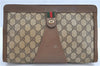 Authentic GUCCI Web Sherry Line Clutch Hand Bag Purse GG PVC Leather Brown J0008