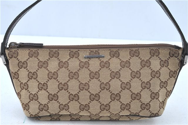 GUCCI Web Sherry Line Hand Bag Pouch Purse GG Canvas Leather 141809 Brown J0017