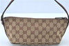 GUCCI Web Sherry Line Hand Bag Pouch Purse GG Canvas Leather 141809 Brown J0017