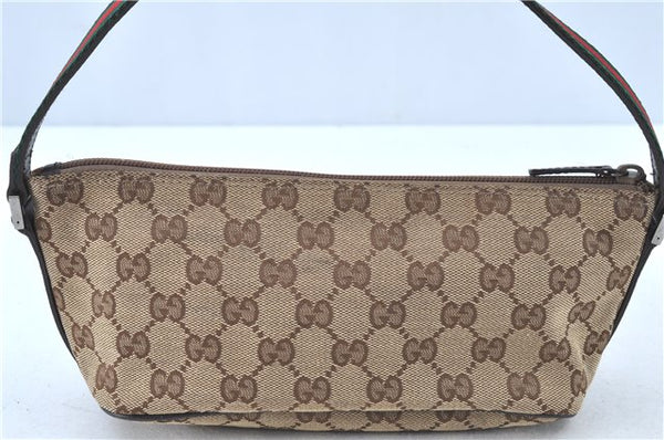 GUCCI Web Sherry Line Hand Bag Pouch Purse GG Canvas Leather 141809 Brown J0017