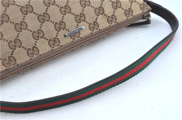 GUCCI Web Sherry Line Hand Bag Pouch Purse GG Canvas Leather 141809 Brown J0017