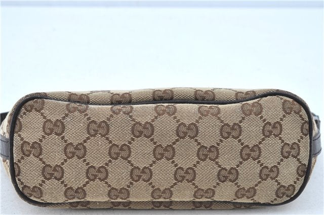 GUCCI Web Sherry Line Hand Bag Pouch Purse GG Canvas Leather 141809 Brown J0017