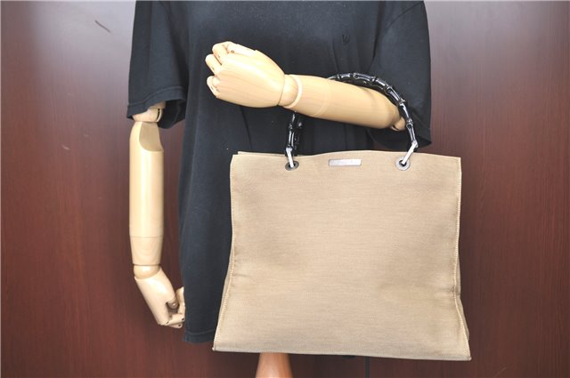 Authentic GUCCI Bamboo Tote Hand Bag Canvas Leather 0021010 Beige Black J0021