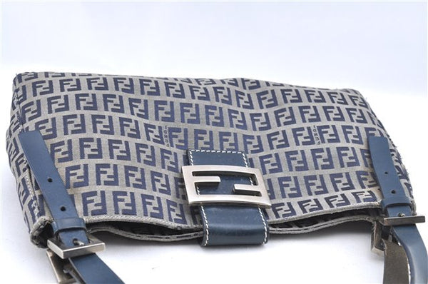 Auth FENDI Zucchino Mamma Baguette Shoulder Bag Canvas Leather Navy Blue J0029