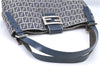 Auth FENDI Zucchino Mamma Baguette Shoulder Bag Canvas Leather Navy Blue J0029