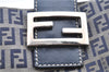 Auth FENDI Zucchino Mamma Baguette Shoulder Bag Canvas Leather Navy Blue J0029