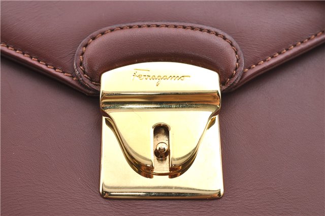 Auth Ferragamo Canvas Leather Shoulder Cross Body Bag Purse Bordeaux Red J0031