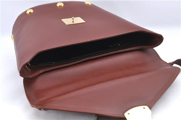 Auth Ferragamo Canvas Leather Shoulder Cross Body Bag Purse Bordeaux Red J0031