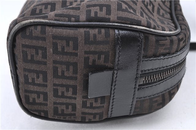 Authentic FENDI Zucchino Hand Bag Purse Canvas Leather Brown Black J0034