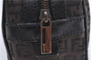 Authentic FENDI Zucchino Hand Bag Purse Canvas Leather Brown Black J0034