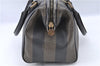 Authentic FENDI Pequin Hand Boston Bag PVC Leather Brown Black J0036