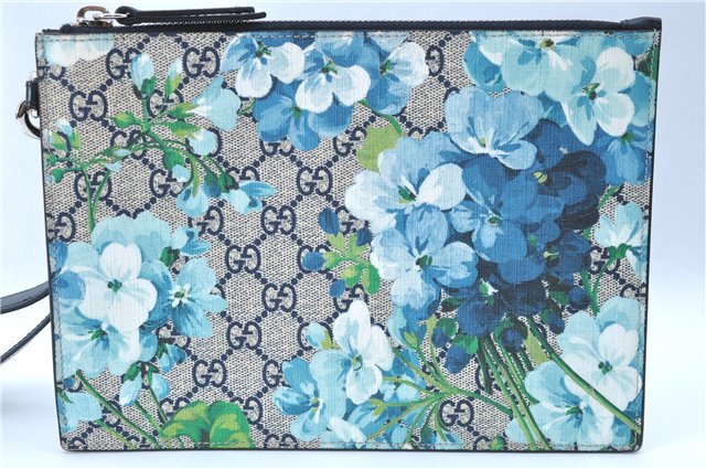 Auth GUCCI GG Supreme Blooms Shoulder Clutch Bag PVC Leather 546349 Blue J0044