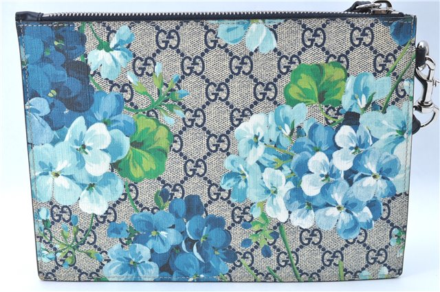 Auth GUCCI GG Supreme Blooms Shoulder Clutch Bag PVC Leather 546349 Blue J0044