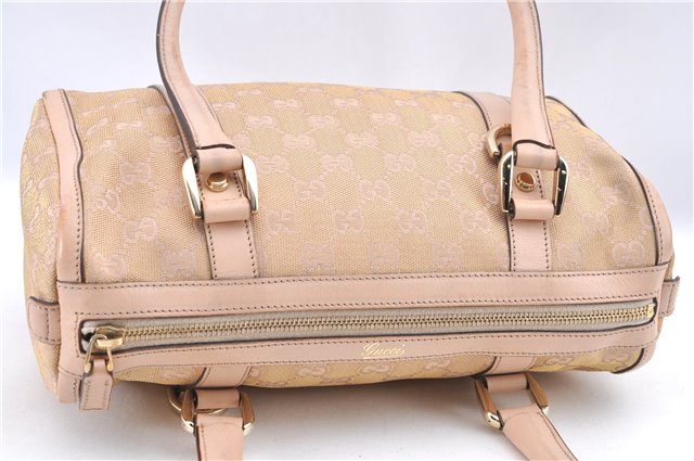 Auth GUCCI Abbey Boston Hand Bag Purse GG Canvas Leather 130942 Pink Gold J0050