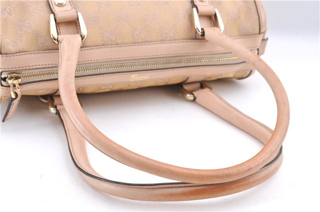 Auth GUCCI Abbey Boston Hand Bag Purse GG Canvas Leather 130942 Pink Gold J0050