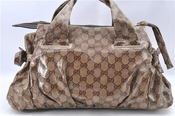 Authentic GUCCI GG Crystal Hysteria Had Bag PVC Leather 197020 Brown J0062