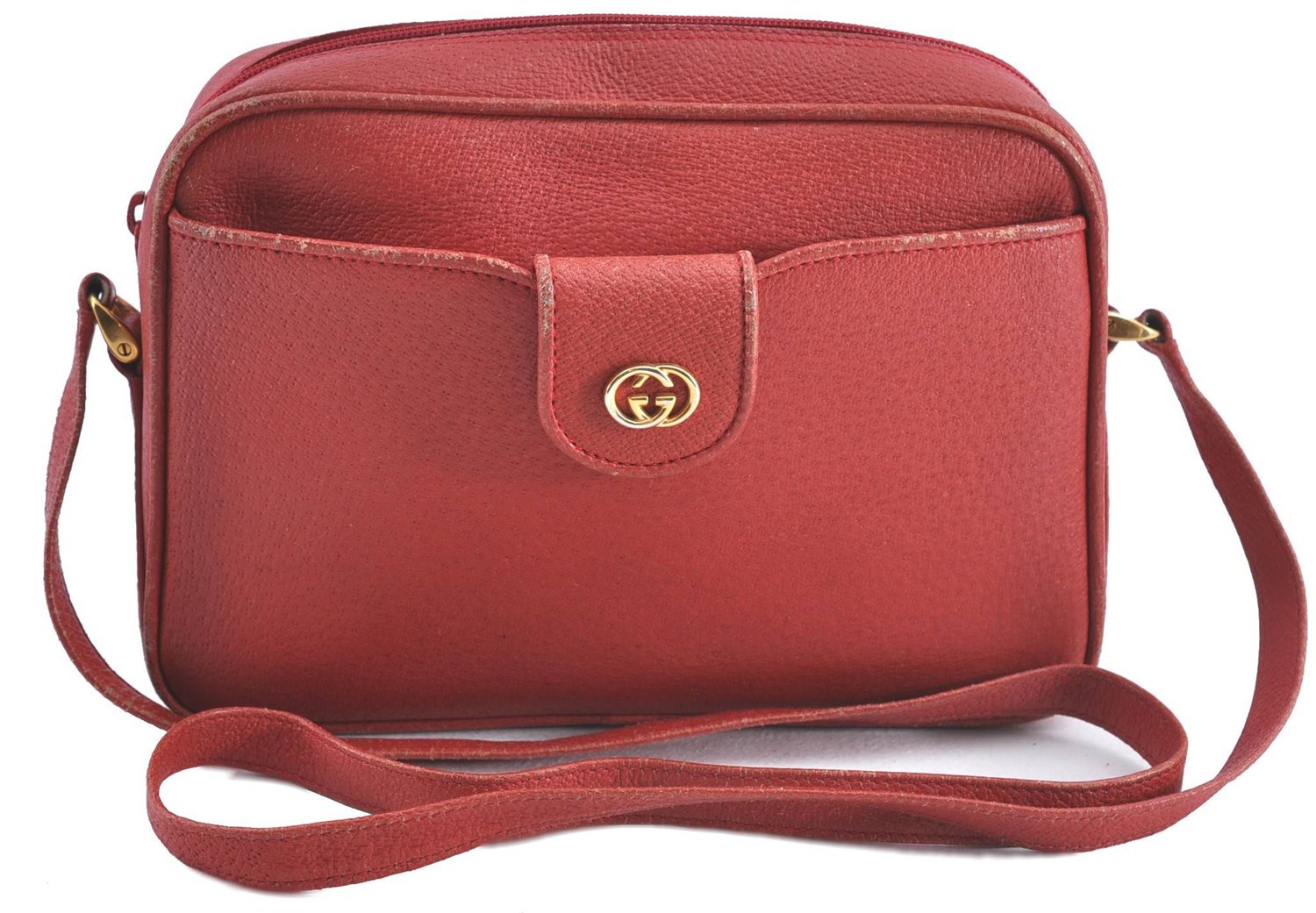 Authentic GUCCI Shoulder Cross Body Bag Purse GG Leather Red J0067