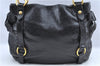 Authentic MIU MIU Ribbon Motif Leather Shoulder Tote Bag Black J0071