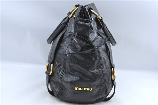 Authentic MIU MIU Ribbon Motif Leather Shoulder Tote Bag Black J0071